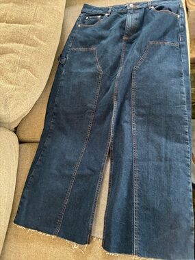 LOFT Denim Maxi Skirt High Waist Utility Style Raw Hem Size 10